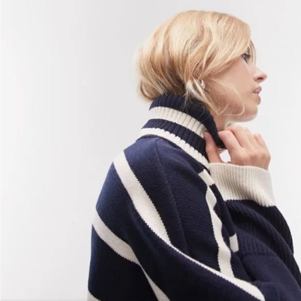 Topshop oversized navy & cream turtleneck
